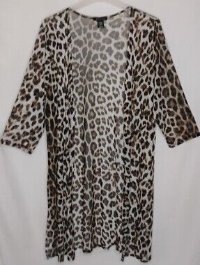 NEL + LO Size 2X Cheetah Print Duster Sheer Mesh Cardigan Kimono Beach Cover Up